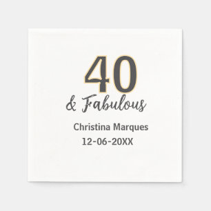 40 & fabulous gray yellow birthday calligraphy  napkins