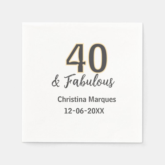 40 & fabulous gray yellow birthday calligraphy  napkins (Front)