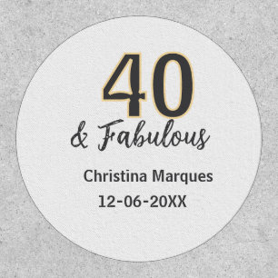 40 & fabulous gray yellow birthday calligraphy patch