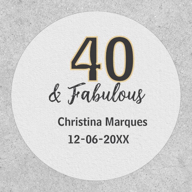 40 & fabulous gray yellow birthday calligraphy  patch (Front)