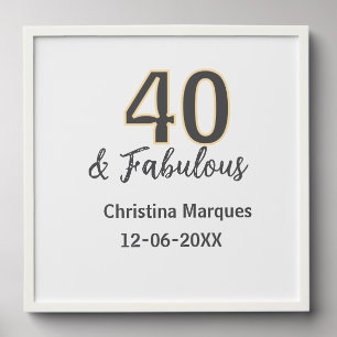 40 & fabulous gray yellow birthday calligraphy  peel and stick photo tile