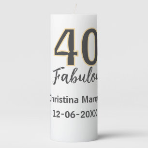 40 & fabulous gray yellow birthday calligraphy pillar candle