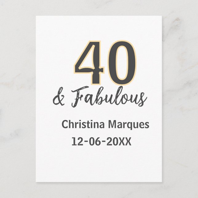 40 & fabulous gray yellow birthday calligraphy  postcard (Front)