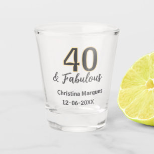 40 & fabulous gray yellow birthday calligraphy  shot glass
