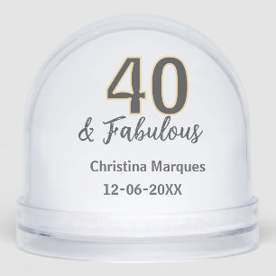 40 & fabulous gray yellow birthday calligraphy snow globe
