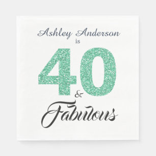 40 Fabulous Green Glitter 40th Birthday Party Napkins