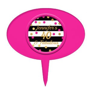 40 & Fabulous Hot Pink Black Gold Cake Topper Pick