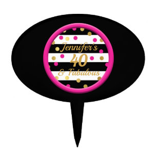 40 & Fabulous Hot Pink Black Gold Cake Topper Pick