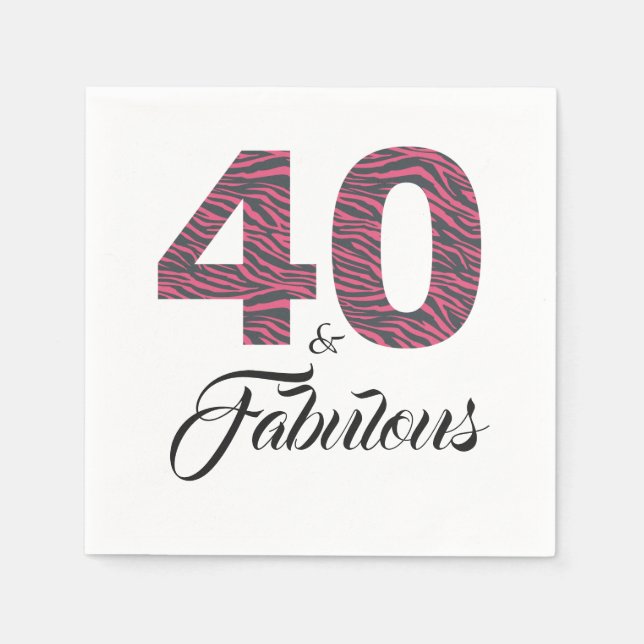 40 Fabulous Hot Pink Black Zebra Birthday Party Napkins (Front)