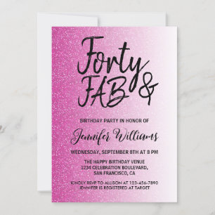40 Fabulous Hot Pink Glitter 40th Birthday Invitation