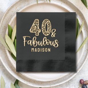 40 & Fabulous Leopard Fortieth Birthday Name Foil Napkins