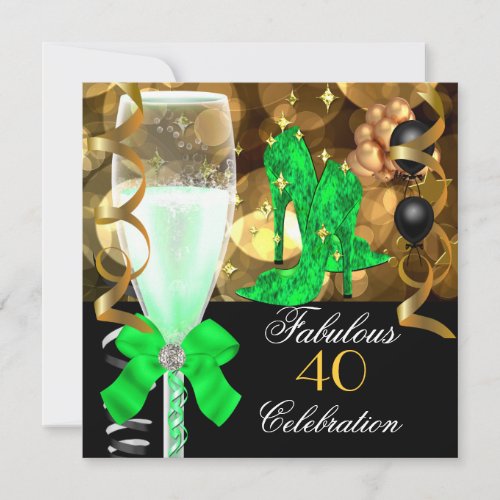 40  Fabulous Lime Green Black Gold Birthday Party Invitation