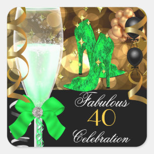 40 & Fabulous Lime Green Black Gold Birthday Party Square Sticker