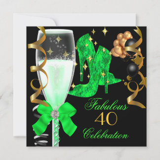 40 & Fabulous Lime Green Gold Birthday Shoes Invitation