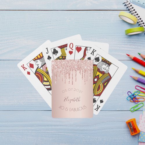 40 fabulous party blush rose gold glitter drips poker cards