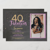 40 & Fabulous Pink Birthday Party 40th Gold Photo Invitation (Front/Back)