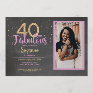 40 & Fabulous Pink Birthday Party 40th Gold Photo Invitation