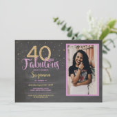 40 & Fabulous Pink Birthday Party 40th Gold Photo Invitation (Standing Front)