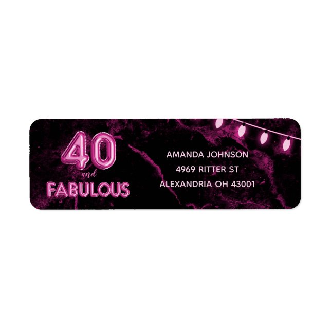 40 & Fabulous Pink & Black 40th Birthday Label (Front)