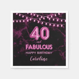 40 & Fabulous Pink Foil Balloons & String Lights Napkins