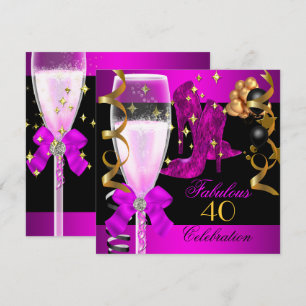 40 Fabulous Pink Purple Gold 40th Birthday Party Invitation