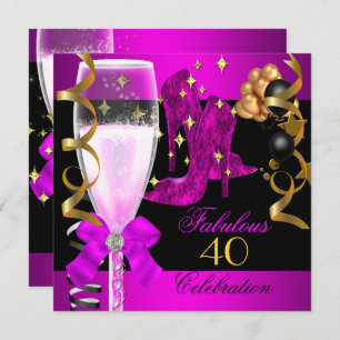 40 Fabulous Pink Purple Gold 40th Birthday Party Invitation