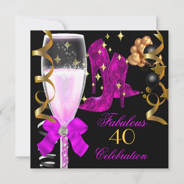 40 & Fabulous Pink Purple Gold Birthday Shoes Invitation (Front)