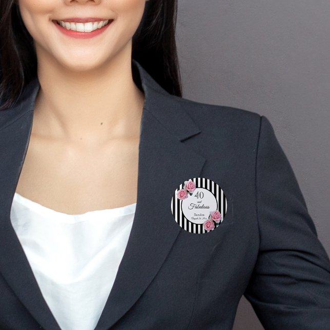 40 fabulous pink roses black white stripes button (Creator Uploaded)