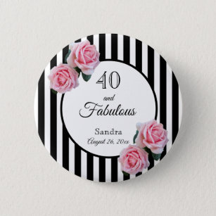 40 fabulous pink roses black white stripes button