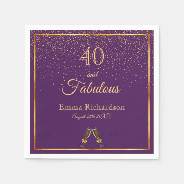 40 fabulous purple gold name fun napkins (Front)
