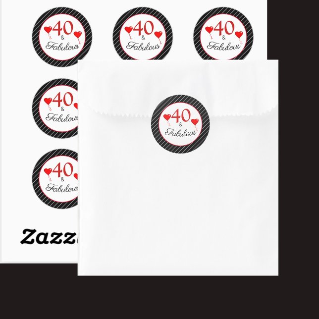 40 & Fabulous Red 40th Birthday Black White Stripe Classic Round Sticker (40 & Fabulous Red 40th Birthday Black White Stripe Classic Round Sticker)
