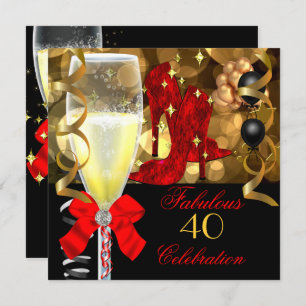 40 & Fabulous Red Black Gold Birthday Party Invitation