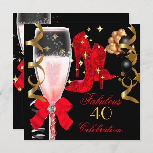 40  Fabulous Red Black Gold Birthday Shoes Invitation