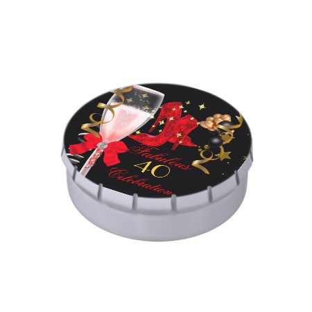 40 & Fabulous Red Black Gold Party Favor Jelly Belly Tin