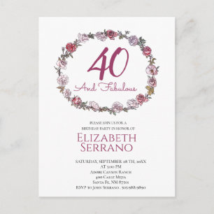 40 & Fabulous Ring Of Roses Birthday Party Invite