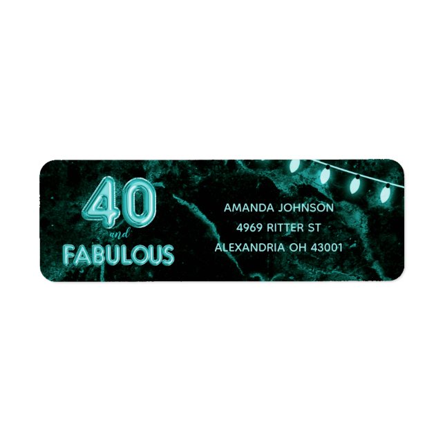 40 & Fabulous Teal & Black 40th Birthday Label (Front)