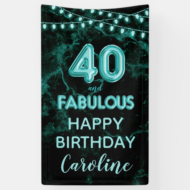 40 & Fabulous Teal & Black Birthday Vertical Banner (Vertical)