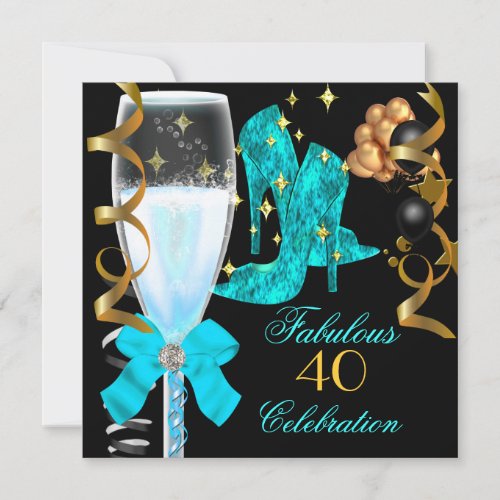 40  Fabulous Teal Blue Gold Birthday Shoes Invitation
