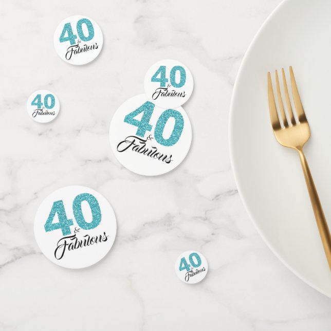 40 Fabulous Turquoise Blue Glitter 40th Birthday Confetti (Group)