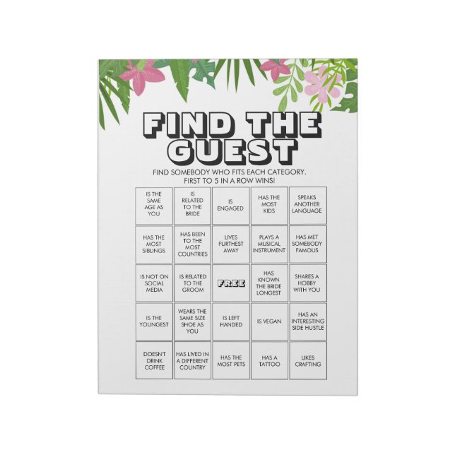 40 Find the Guest Bingo Game Sheets Notepad (Rotated)