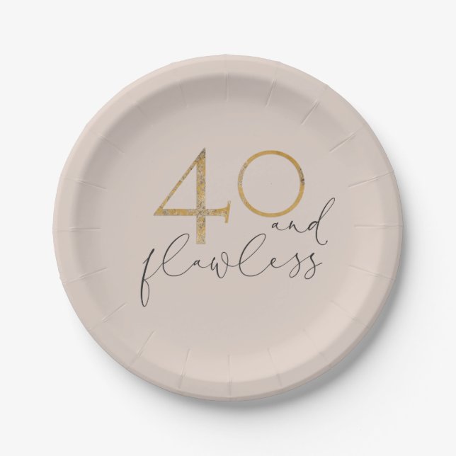40 & Flawless Blush Pink & Gold 40th Birthday Paper Plates (Front)
