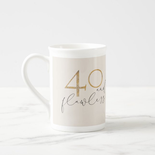 40 & Flawless Blush Pink Gold & Gray 40th Birthday Bone China Mug (Left)