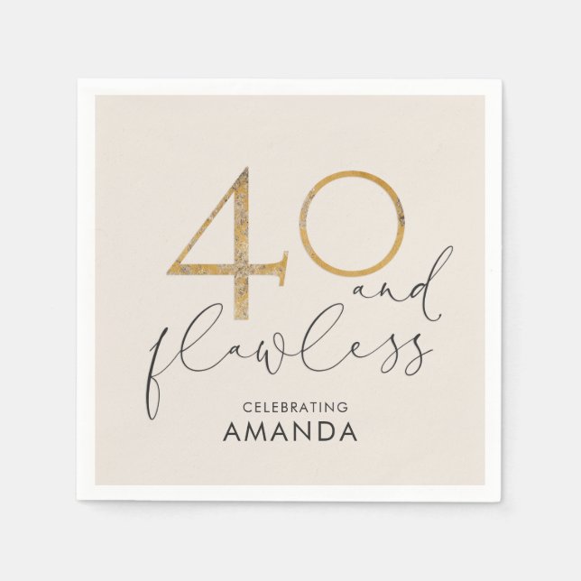 40 & Flawless Blush Pink Gold & Gray Personalized Napkins (Front)