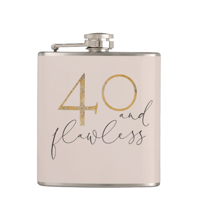 40 & Flawless Pink and Gold 40th Birthday Flask (Front)