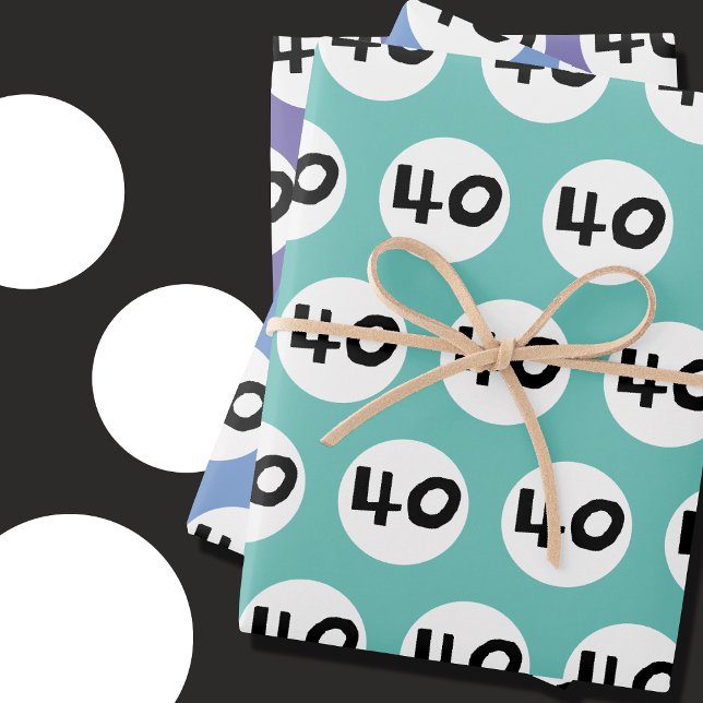 40 for Colorful 40th Birthday Wrapping Paper (In situ)
