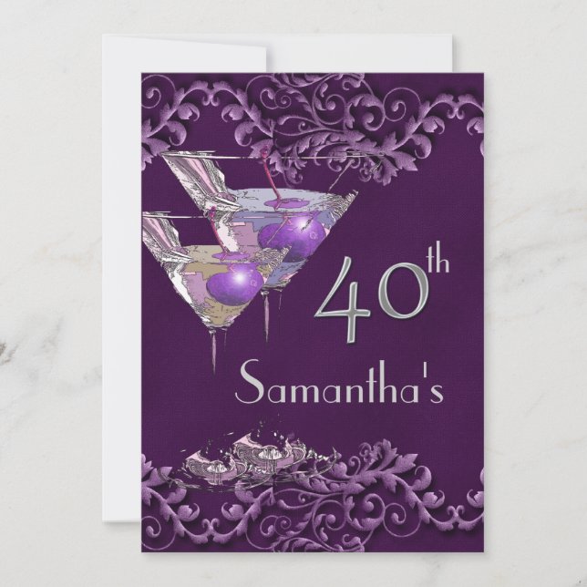 40 fortieth elegant vintage purple invitation (Front)