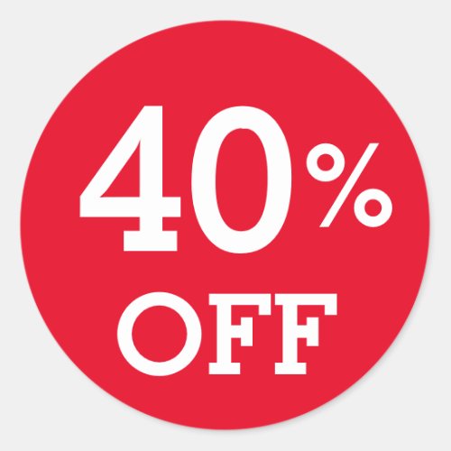 40 Forty Percent OFF discount sale white red   Classic Round Sticker