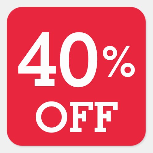 40 Forty Percent OFF discount sale white red    Square Sticker