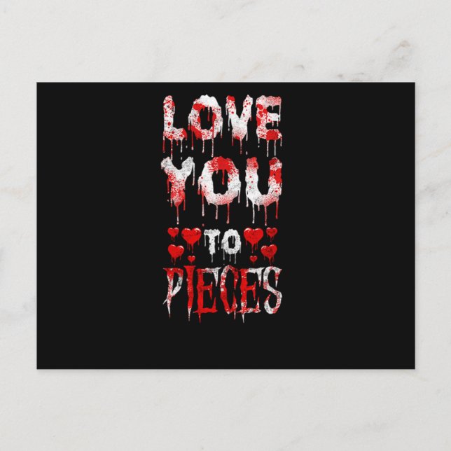 40.Horror Movie Love You To Pieces Hearts Announcement Postcard (Front)