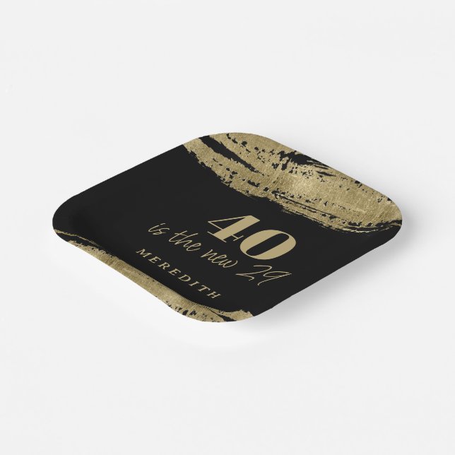 40 is the New 29 Gold Black 40th Birthday Party Paper Plates (Angled)